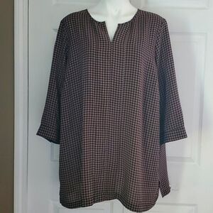 Lands' End Women's Brown/Blue Printed 3/4 Sleeve Blouse - Size 2X (20W-22W)